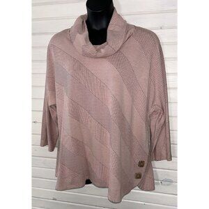 ALI MILES Sz PLUS 1X Cowl Neck Tunic Blush Pink Pullover Knit Tunic Striped EUC